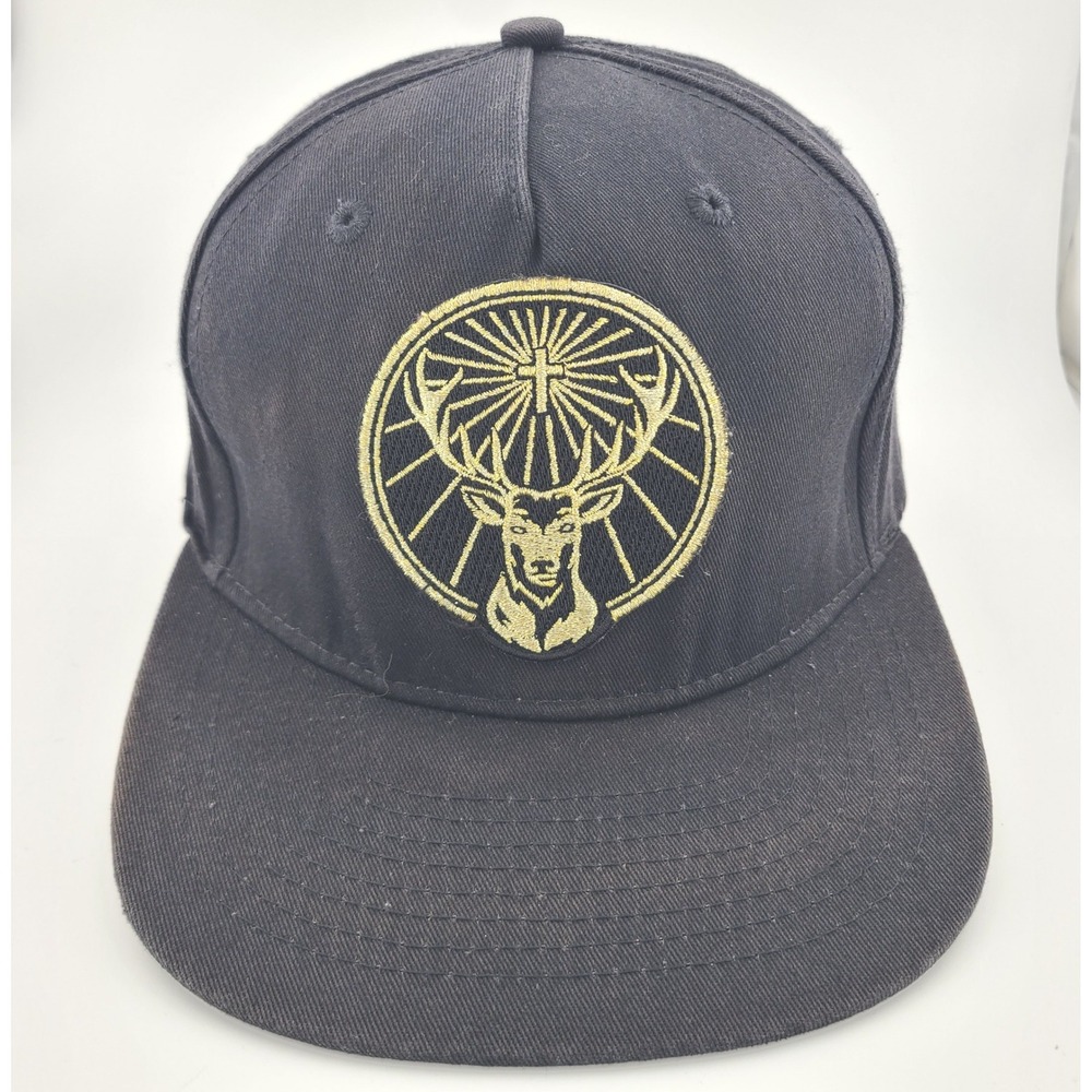 Jagermeister Cap Mens One Size Black Gold Embroidered Stag Logo Snapback Hat